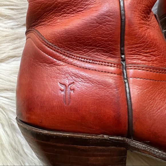 Vintage FRYE Cognac Leather Pull On Heeled Cowboy Boots 3811 - Picture 4 of 8